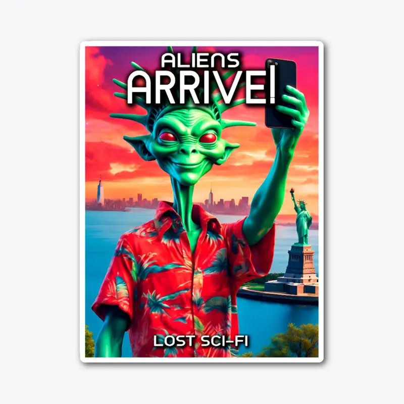 Alien visiting the Statue of Liberty